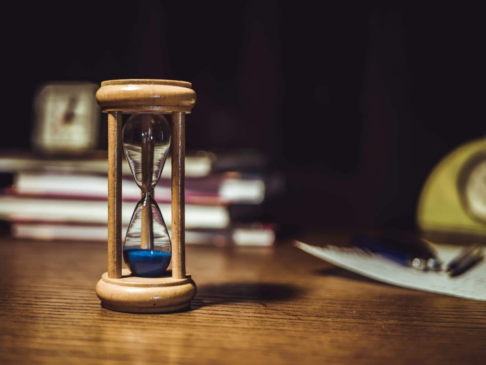 hourglass on top of a table