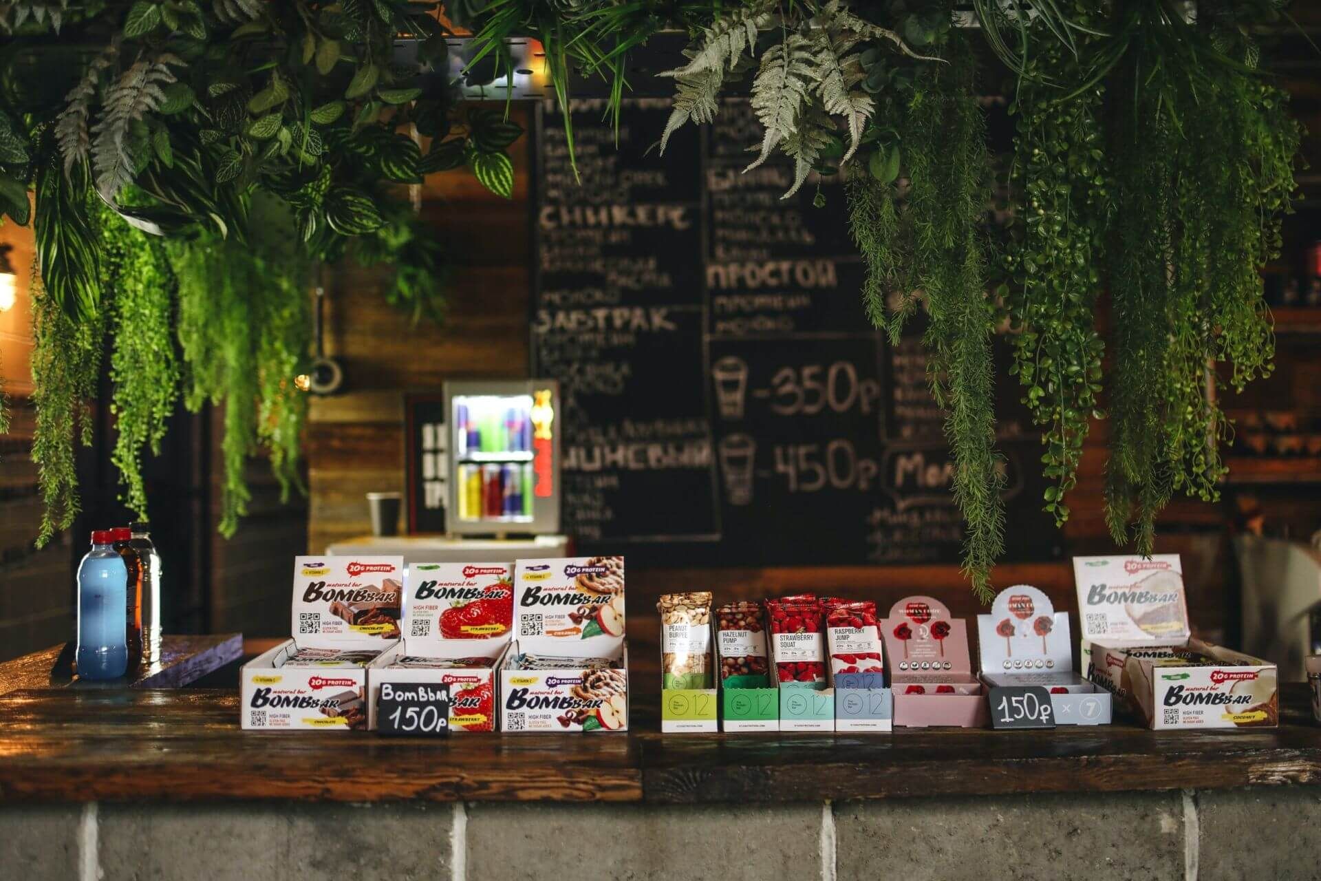 table with snacks across the counter